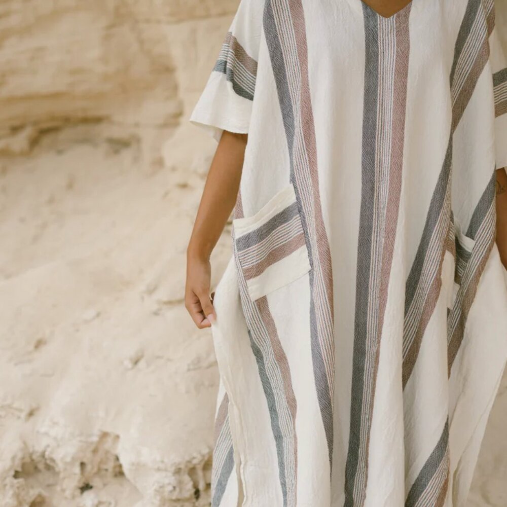 Home & Loft Brown Cream Nomad V-Neck Kaftan
